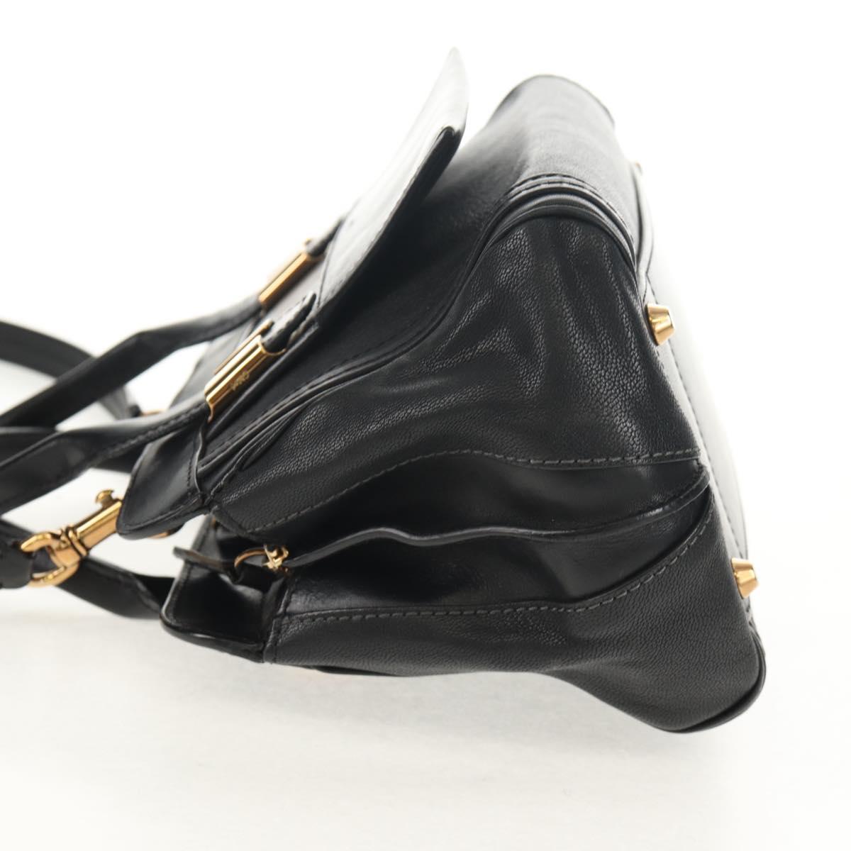 Chloe Alice Hand Bag Leather 2way Black Gold Auth BA7550