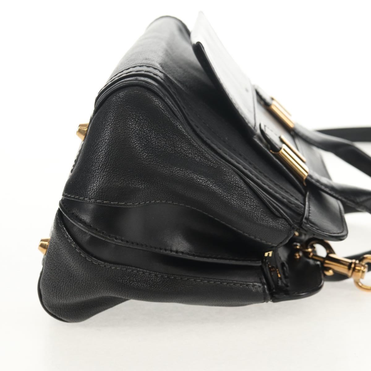 Chloe Alice Hand Bag Leather 2way Black Gold Auth BA7550