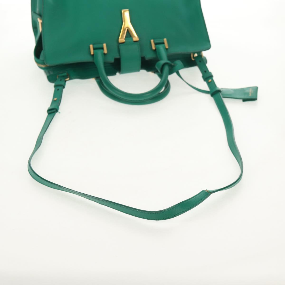 SAINT LAURENT Y Line Petit Kabas Bag Leather Green Gold 311210 Auth BA7553