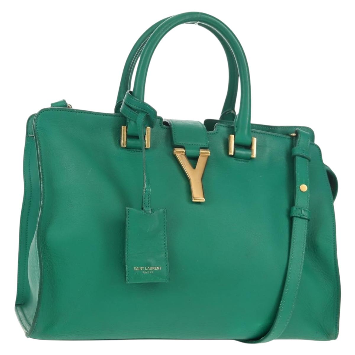 SAINT LAURENT Y Line Petit Kabas Bag Leather Green Gold 311210 Auth BA7553