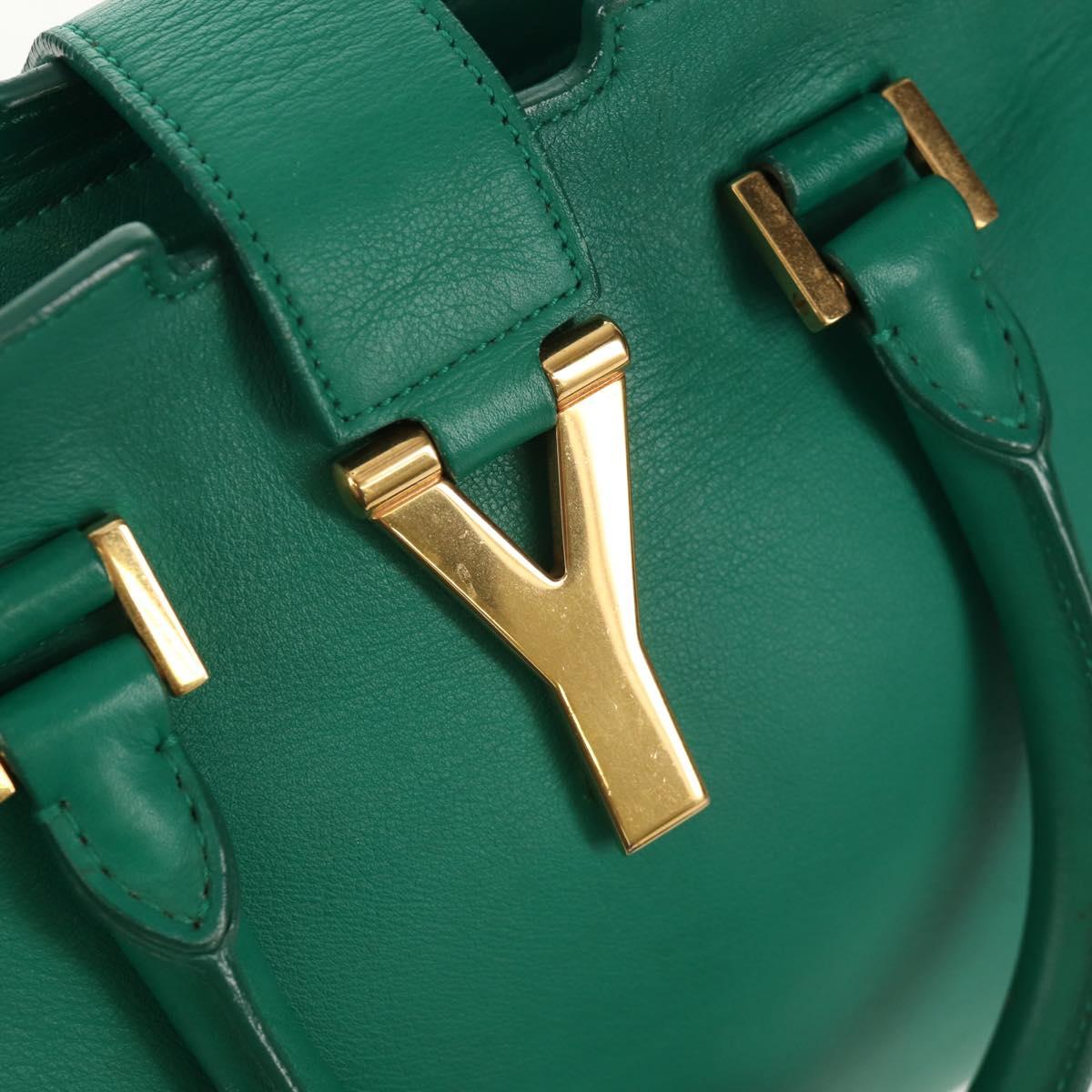 SAINT LAURENT Y Line Petit Kabas Bag Leather Green Gold 311210 Auth BA7553