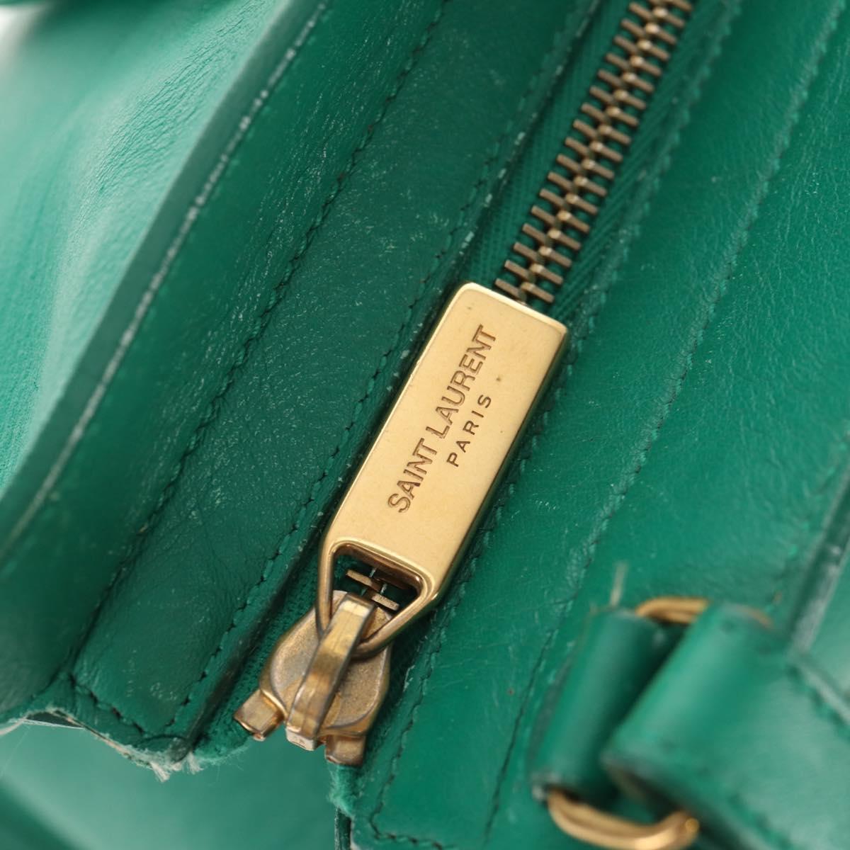 SAINT LAURENT Y Line Petit Kabas Bag Leather Green Gold 311210 Auth BA7553