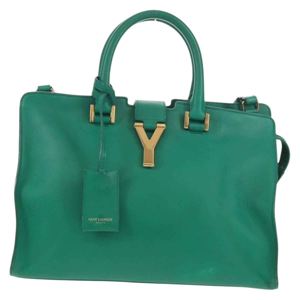 SAINT LAURENT Y Line Petit Kabas Bag Leather Green Gold 311210 Auth BA7553