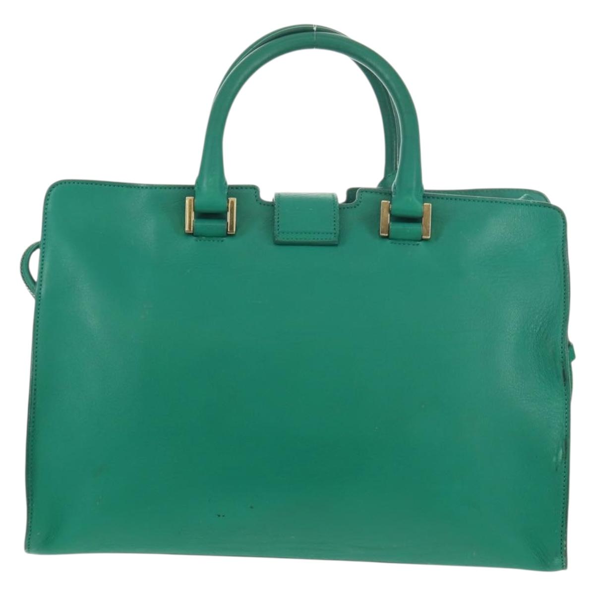 SAINT LAURENT Y Line Petit Kabas Bag Leather Green Gold 311210 Auth BA7553