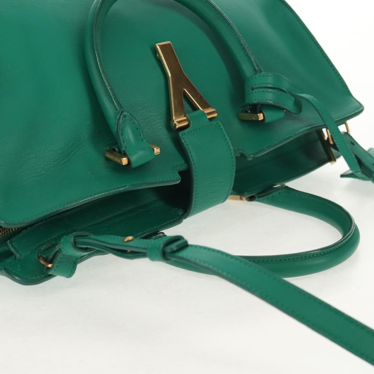 SAINT LAURENT Y Line Petit Kabas Bag Leather Green Gold 311210 Auth BA7553