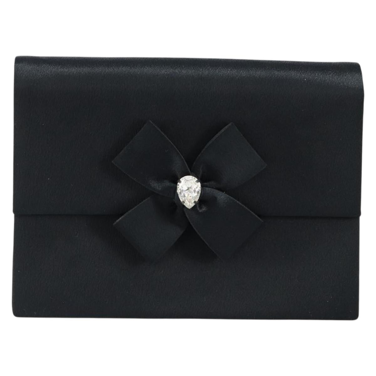 SAINT LAURENT Clutch Bag Satin Black Auth BA7554
