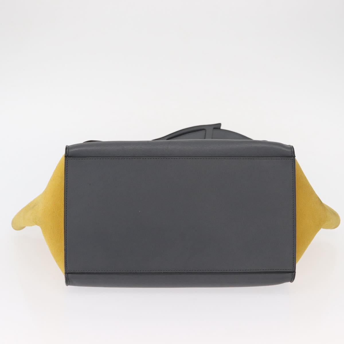 CELINE Trapeze Medium Hand Bag Leather 2way Gray Gold Auth BA7555