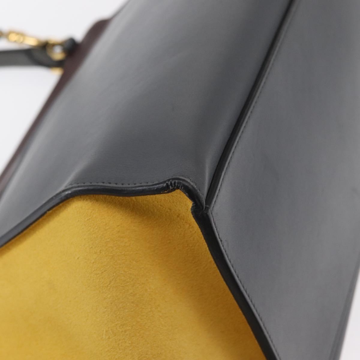 CELINE Trapeze Medium Hand Bag Leather 2way Gray Gold Auth BA7555