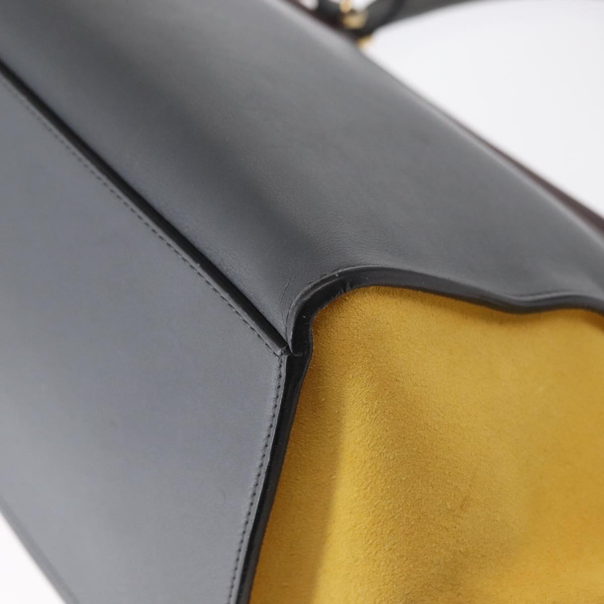 CELINE Trapeze Medium Hand Bag Leather 2way Gray Gold Auth BA7555