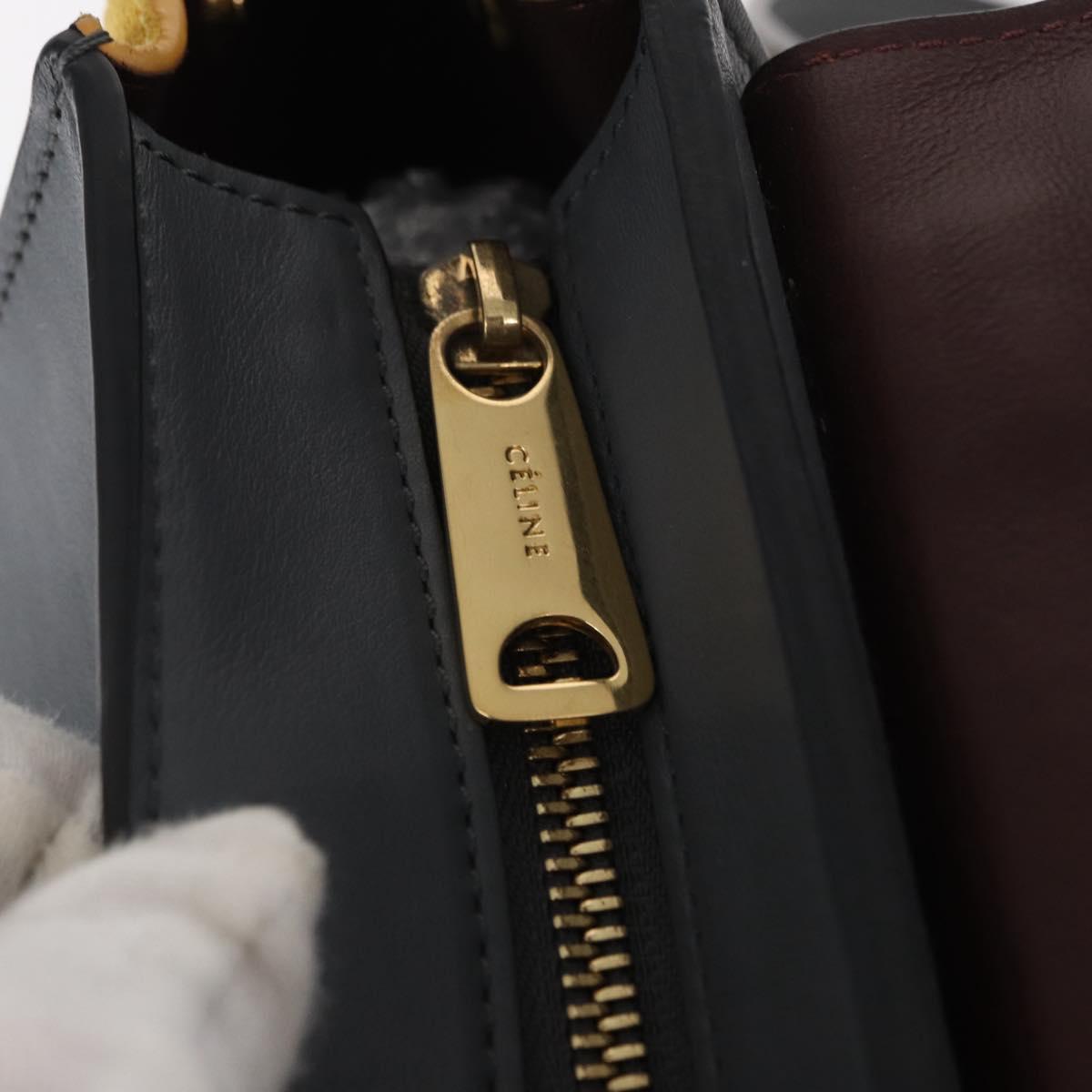 CELINE Trapeze Medium Hand Bag Leather 2way Gray Gold Auth BA7555