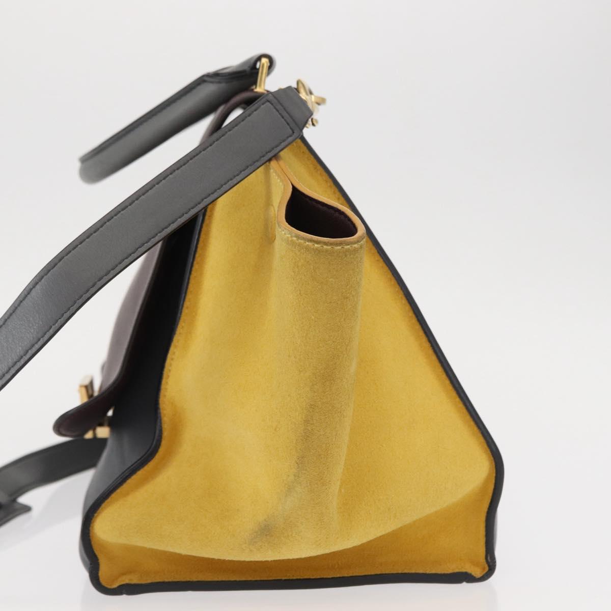 CELINE Trapeze Medium Hand Bag Leather 2way Gray Gold Auth BA7555