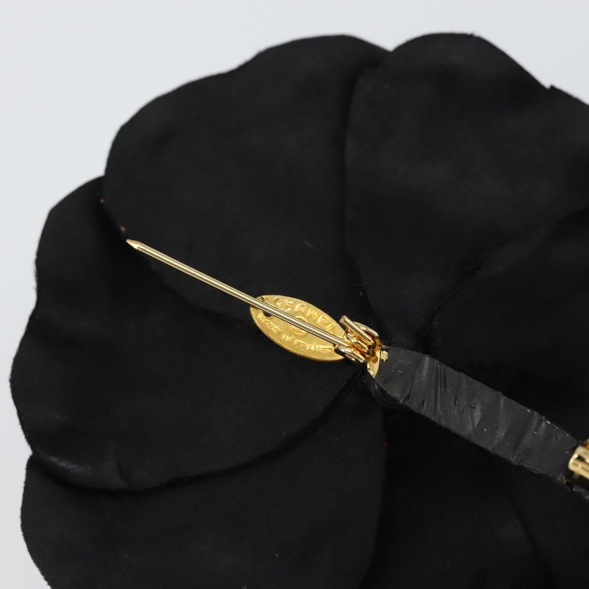 CHANEL Camelia Brooch metal Black CC Auth BA7556