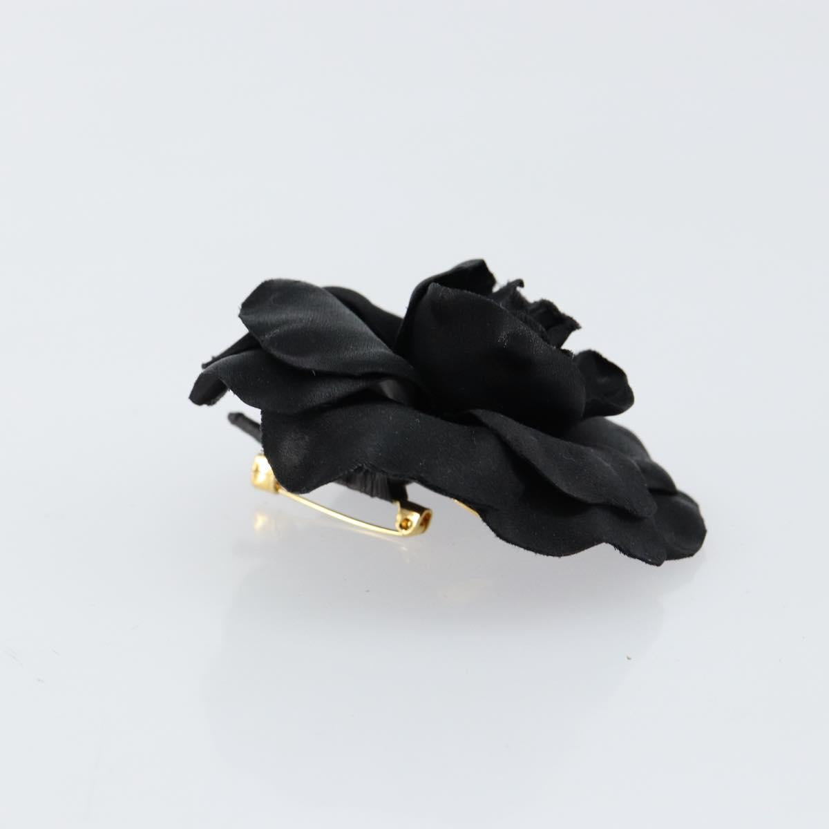 CHANEL Camelia Brooch metal Black CC Auth BA7556