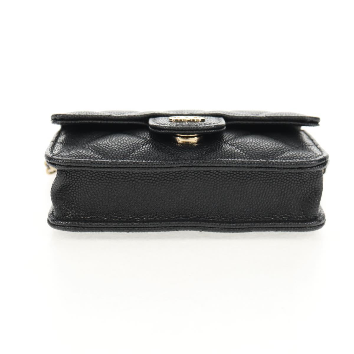 CHANEL Matelasse Chain Shoulder Bag Caviar Skin Black Gold CC Auth BA7560M