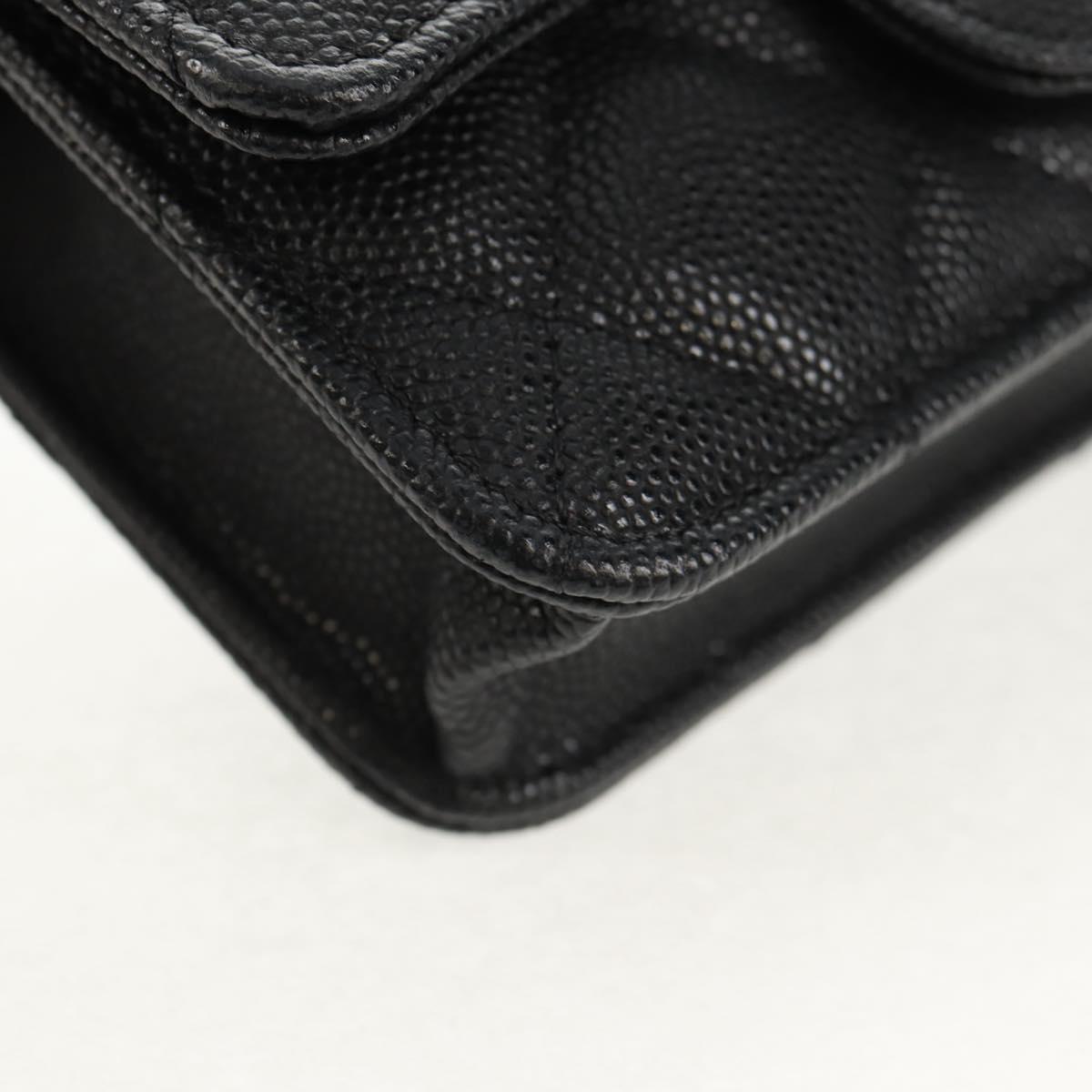 CHANEL Matelasse Chain Shoulder Bag Caviar Skin Black Gold CC Auth BA7560M