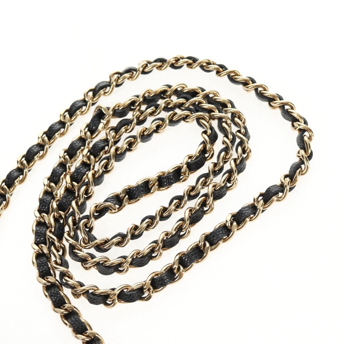 CHANEL Matelasse Chain Shoulder Bag Caviar Skin Black Gold CC Auth BA7560M