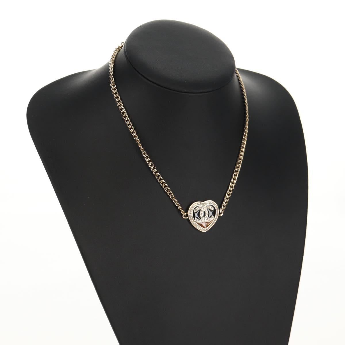 CHANEL Heart Necklace metal Silver CC Auth BA7561SAM