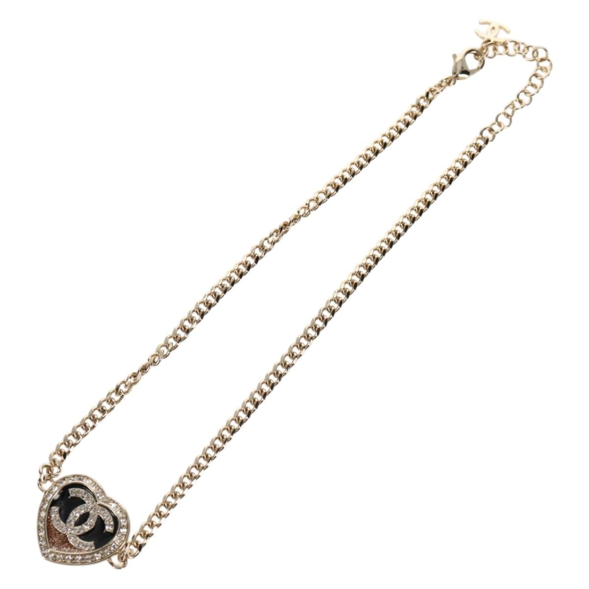 CHANEL Heart Necklace metal Silver CC Auth BA7561M