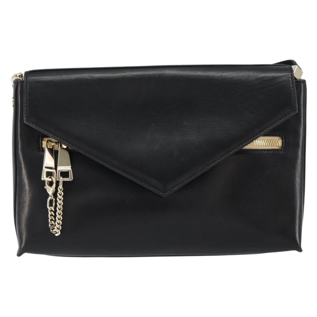 Chloe Shoulder Bag Leather Black Gold Auth BA7568