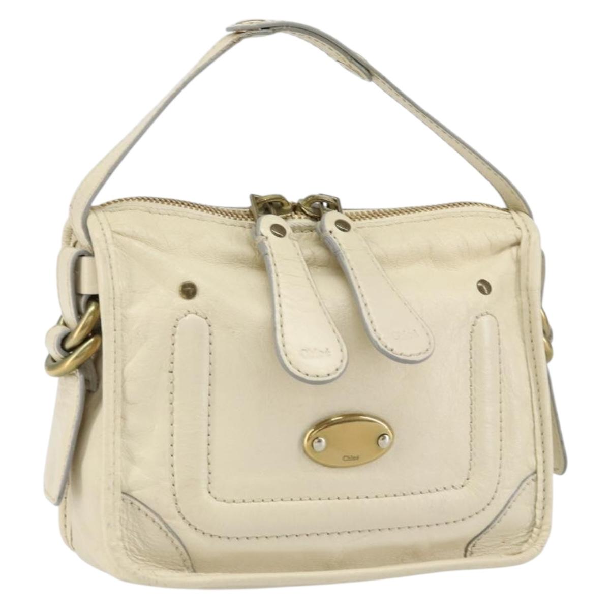 Chloe Hand Bag Leather White Gold Auth BA7569