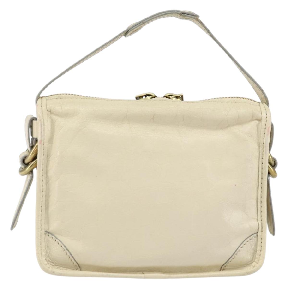 Chloe Hand Bag Leather White Gold Auth BA7569