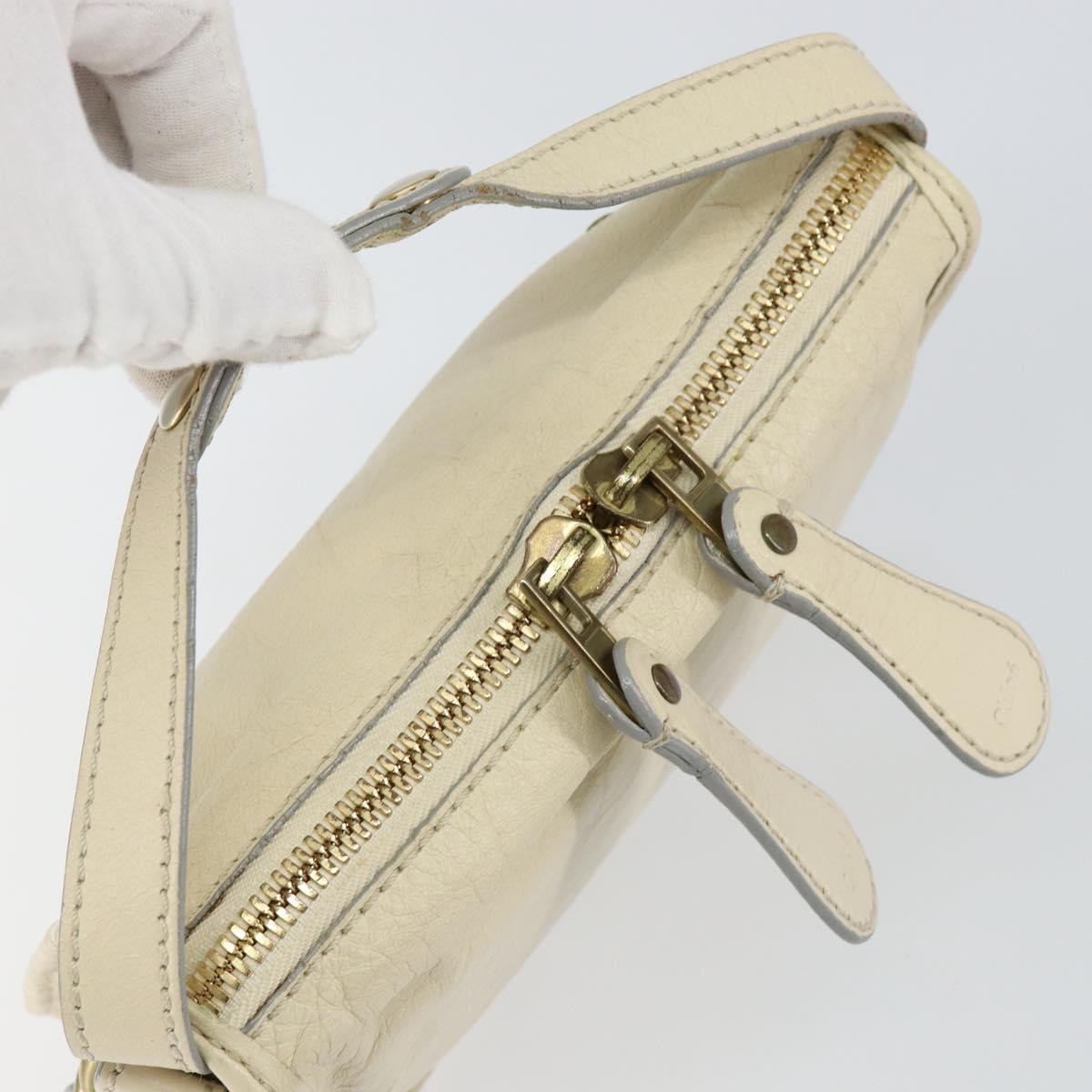 Chloe Hand Bag Leather White Gold Auth BA7569