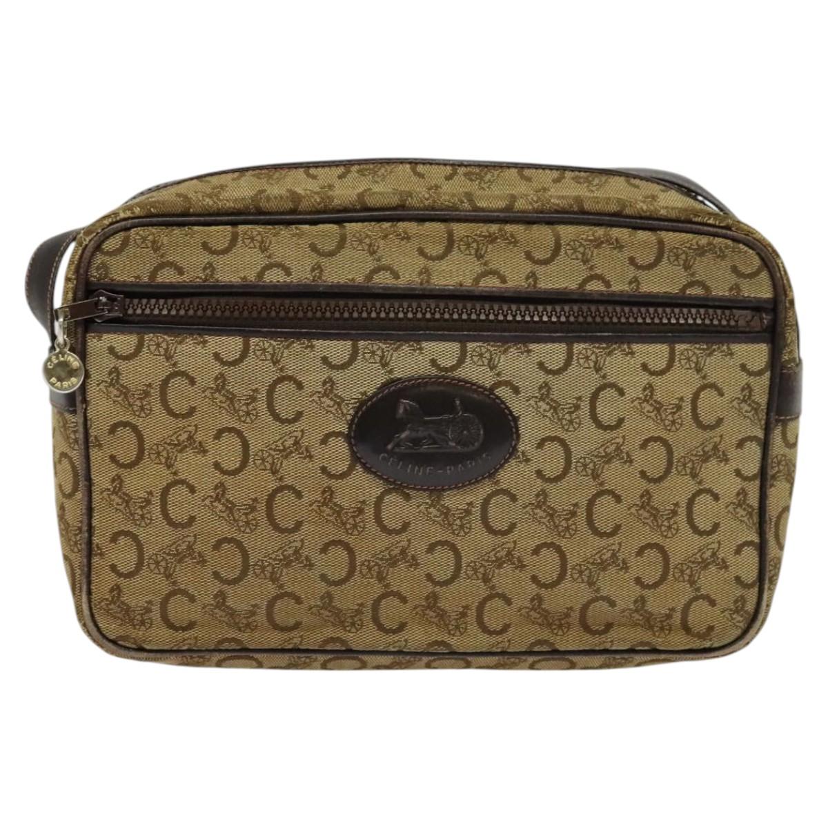 CELINE C Sulky Shoulder Bag Canvas Beige Auth BA757