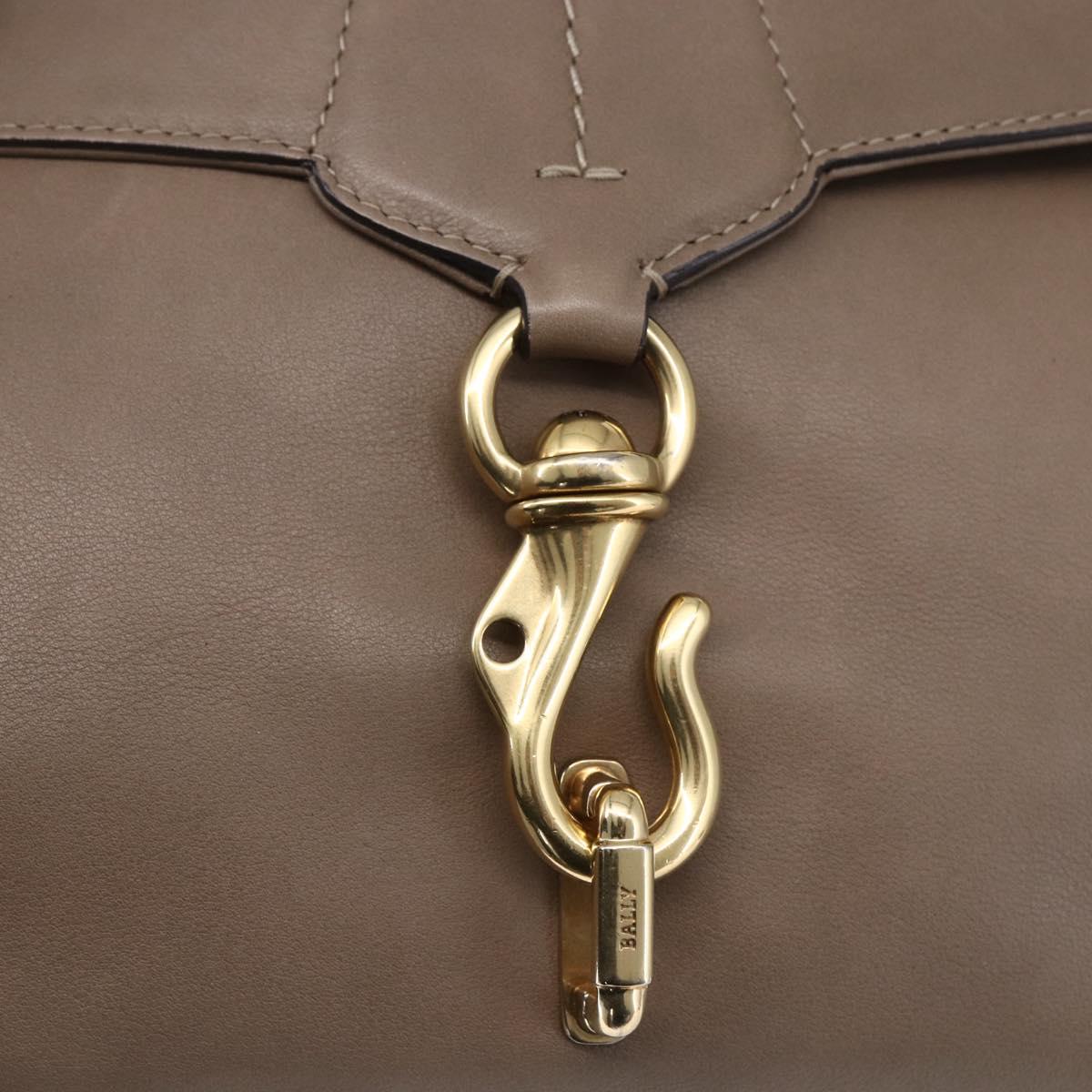 BALLY Shoulder Bag Leather Beige Gold Auth BA7570