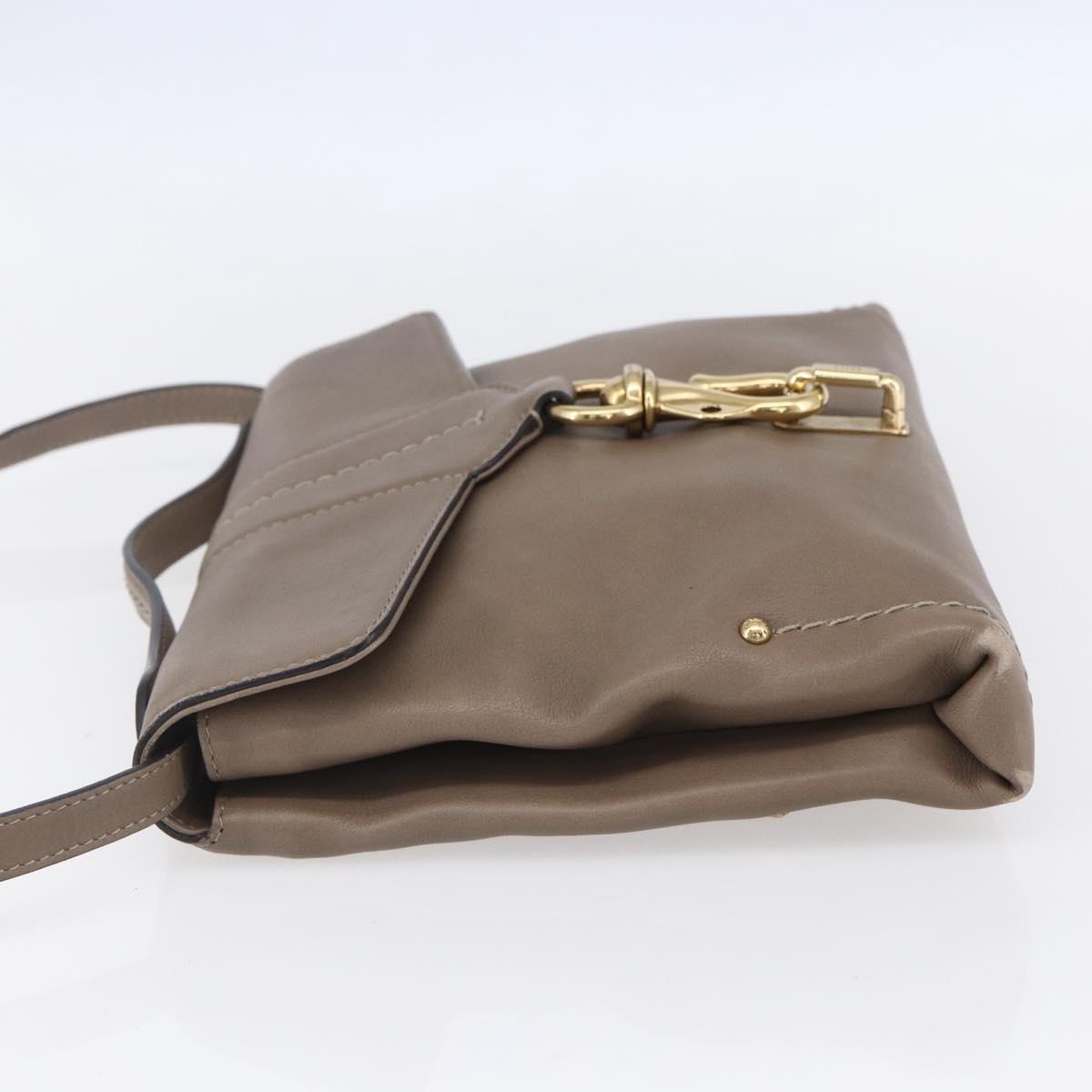 BALLY Shoulder Bag Leather Beige Gold Auth BA7570