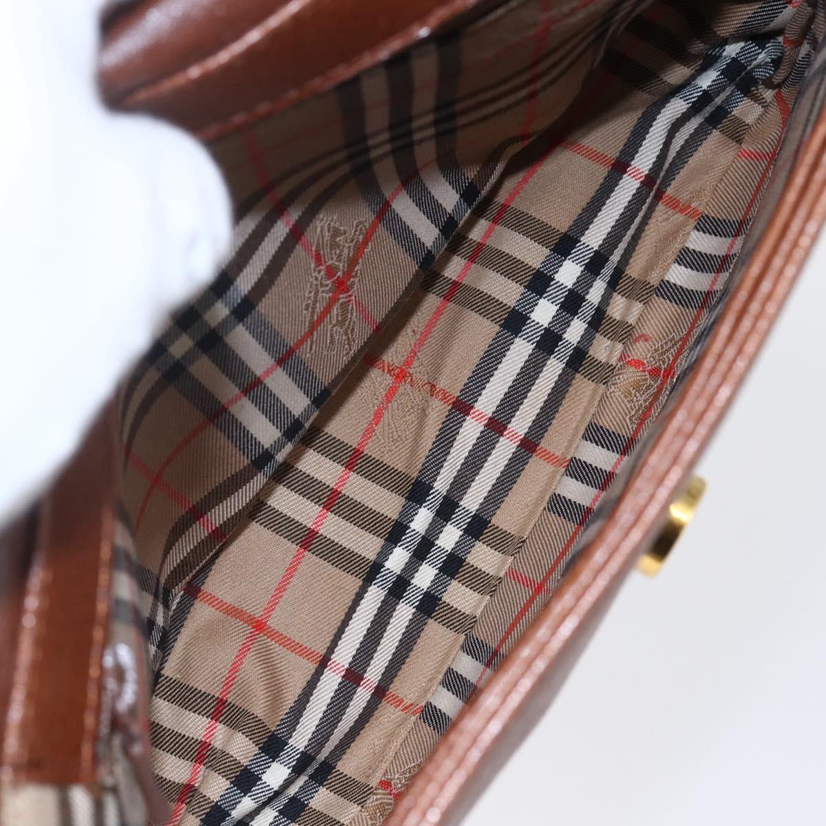 Burberrys Shoulder Bag Leather Gold Brown Auth BA7571