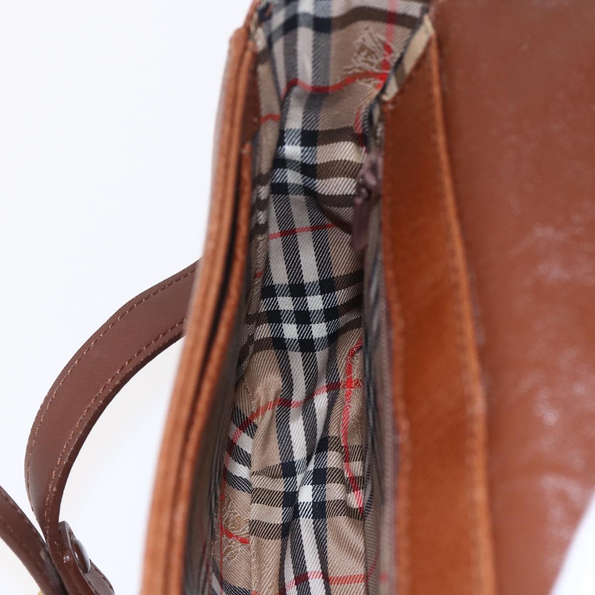 Burberrys Shoulder Bag Leather Gold Brown Auth BA7571