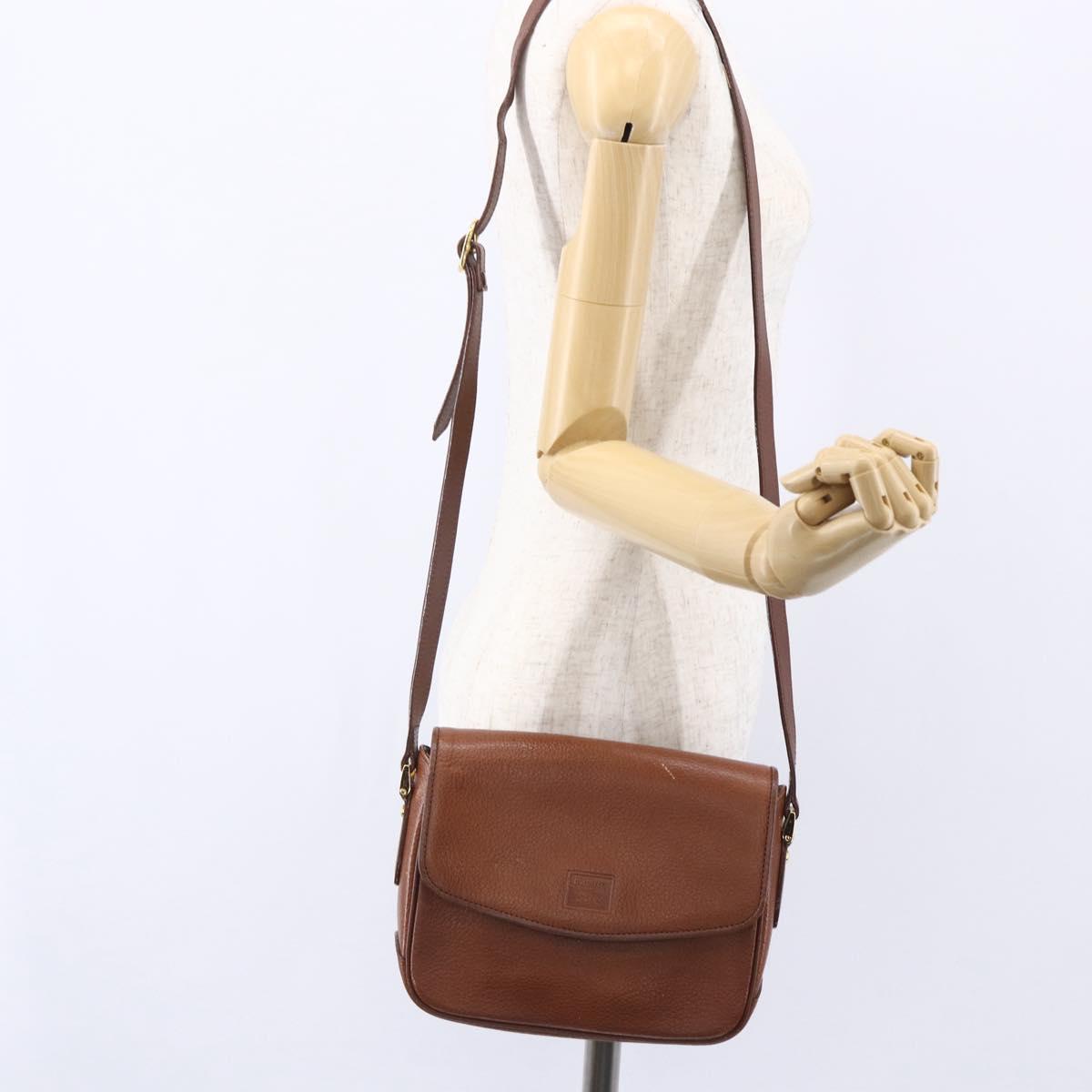 Burberrys Shoulder Bag Leather Gold Brown Auth BA7571