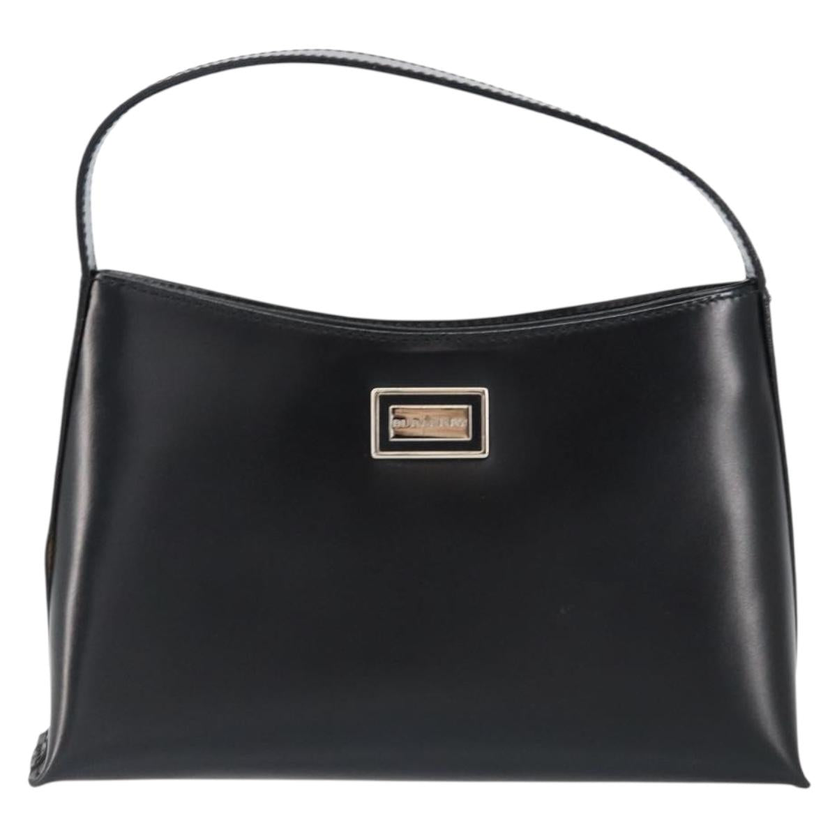 BURBERRY Hand Bag Leather Black Silver Auth BA7572