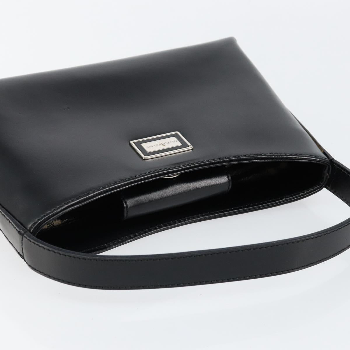 BURBERRY Hand Bag Leather Black Silver Auth BA7572