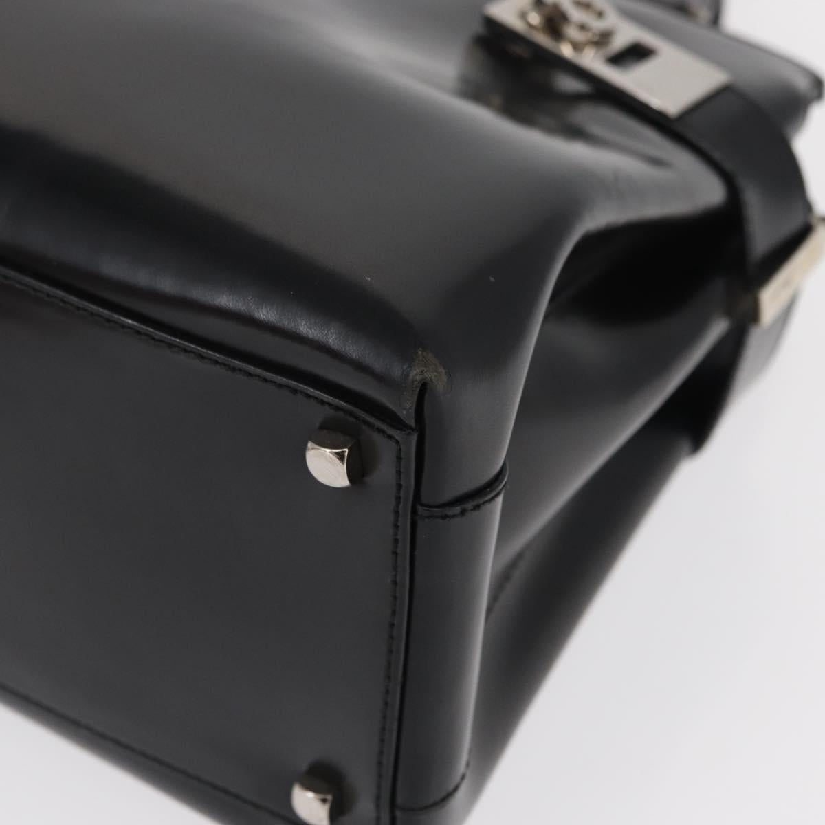 Salvatore Ferragamo Gancini Hand Bag Leather Silver Black Auth BA7660