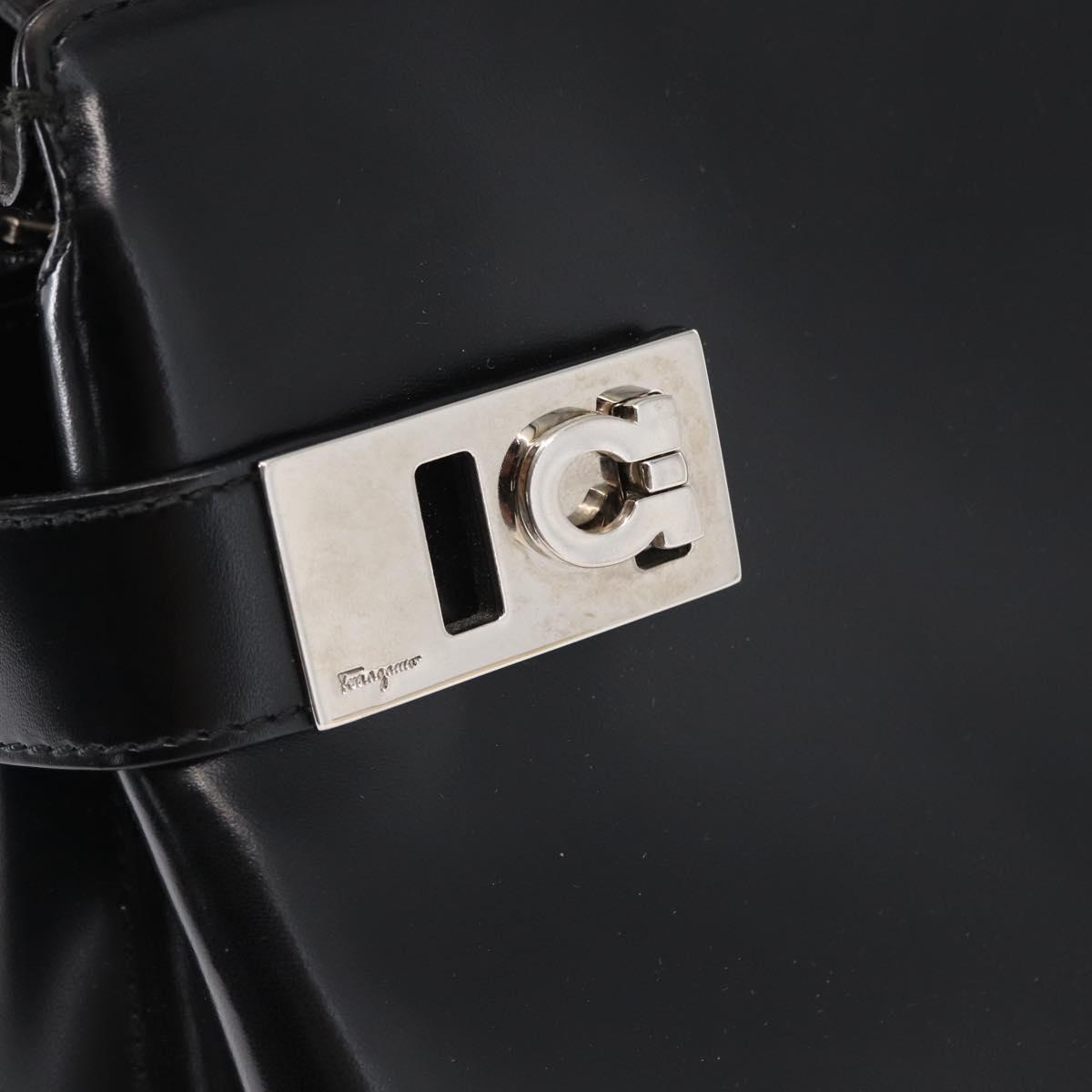 Salvatore Ferragamo Gancini Hand Bag Leather Silver Black Auth BA7660