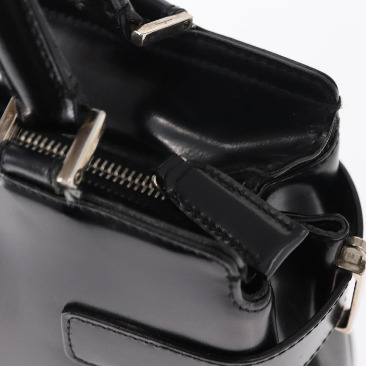 Salvatore Ferragamo Gancini Hand Bag Leather Silver Black Auth BA7660