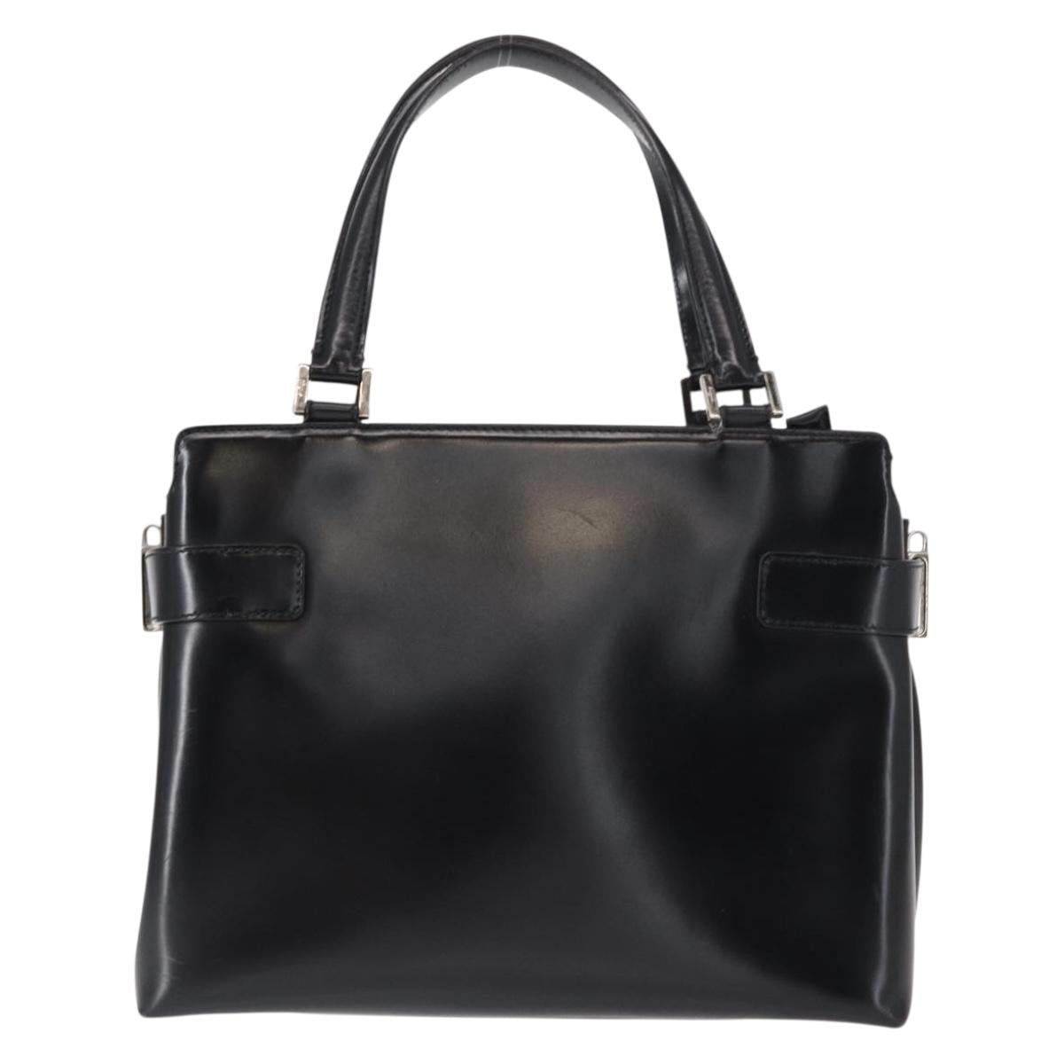 Salvatore Ferragamo Gancini Hand Bag Leather Silver Black Auth BA7660