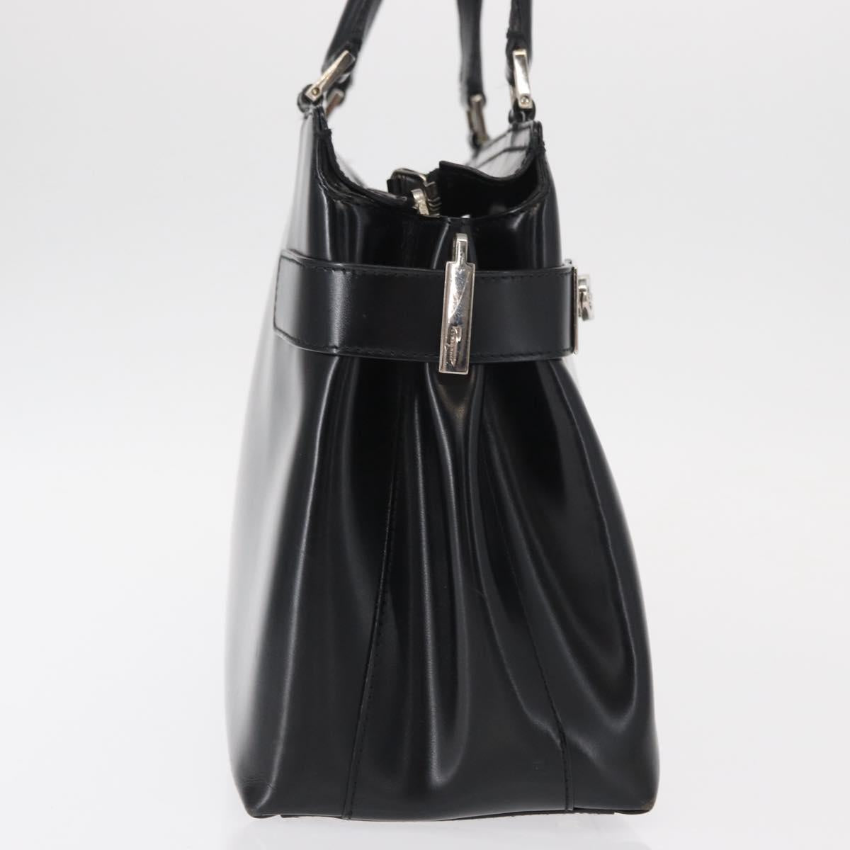 Salvatore Ferragamo Gancini Hand Bag Leather Silver Black Auth BA7660