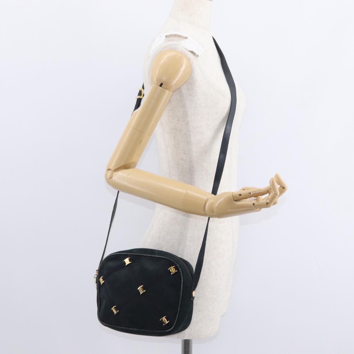 Salvatore Ferragamo Vala Shoulder Bag Suede Navy Gold Auth BA7661