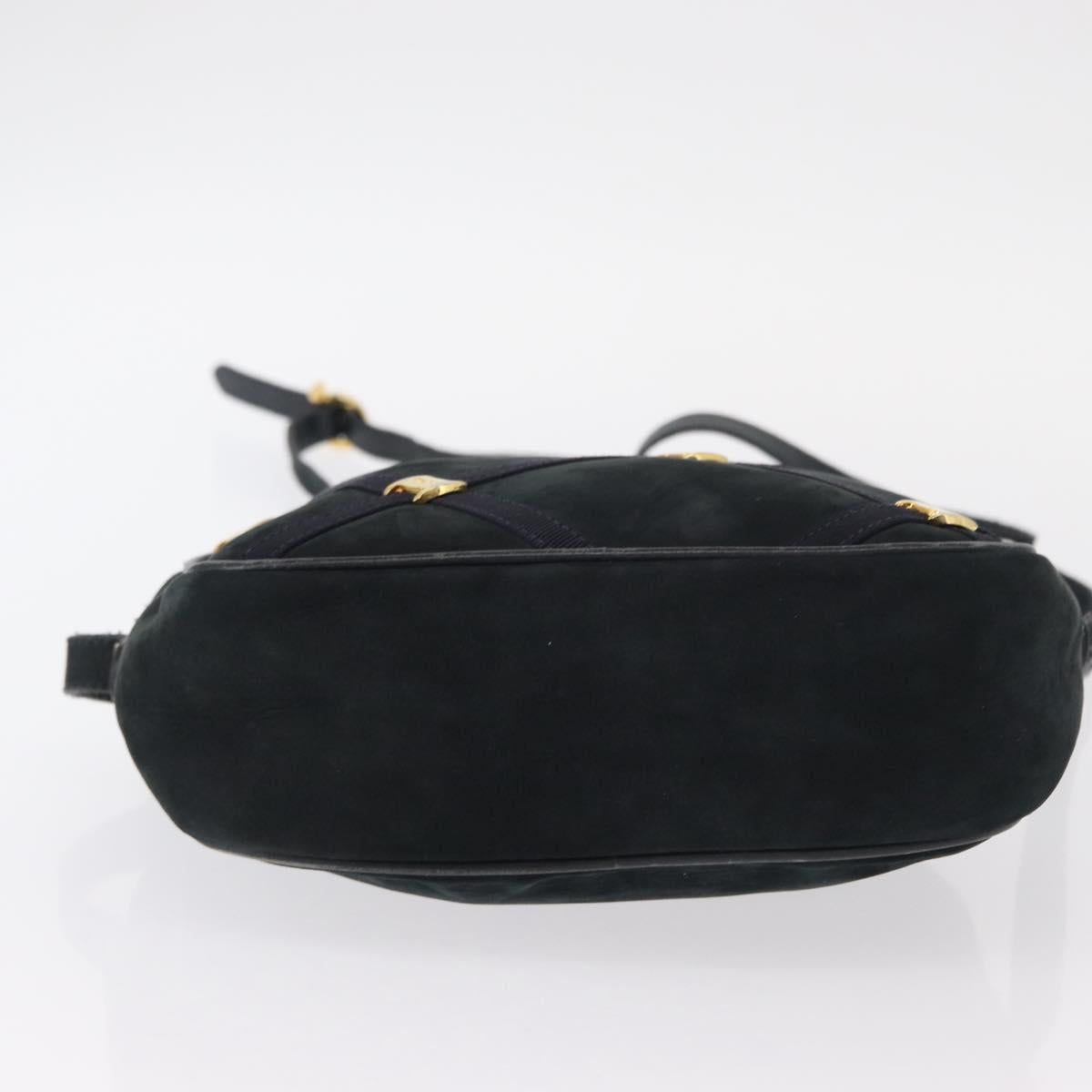 Salvatore Ferragamo Vala Shoulder Bag Suede Navy Gold Auth BA7661