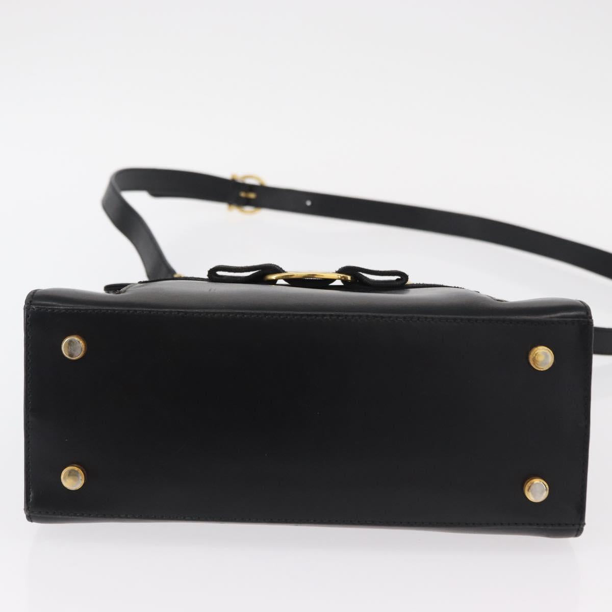 Salvatore Ferragamo Vala Hand Bag Leather 2way Black Gold Auth BA7663