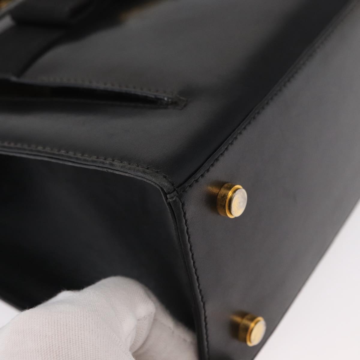 Salvatore Ferragamo Vala Hand Bag Leather 2way Black Gold Auth BA7663