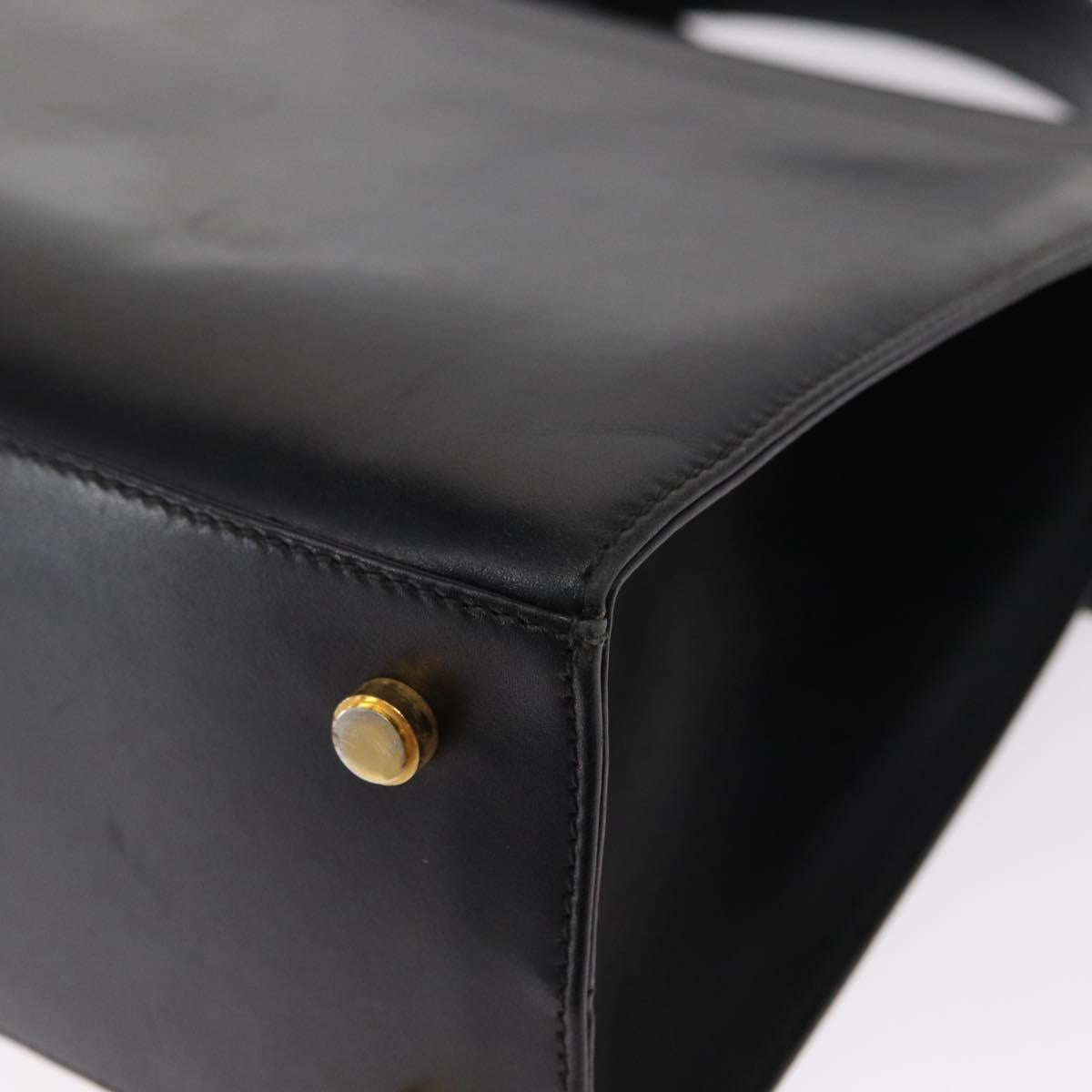 Salvatore Ferragamo Vala Hand Bag Leather 2way Black Gold Auth BA7663