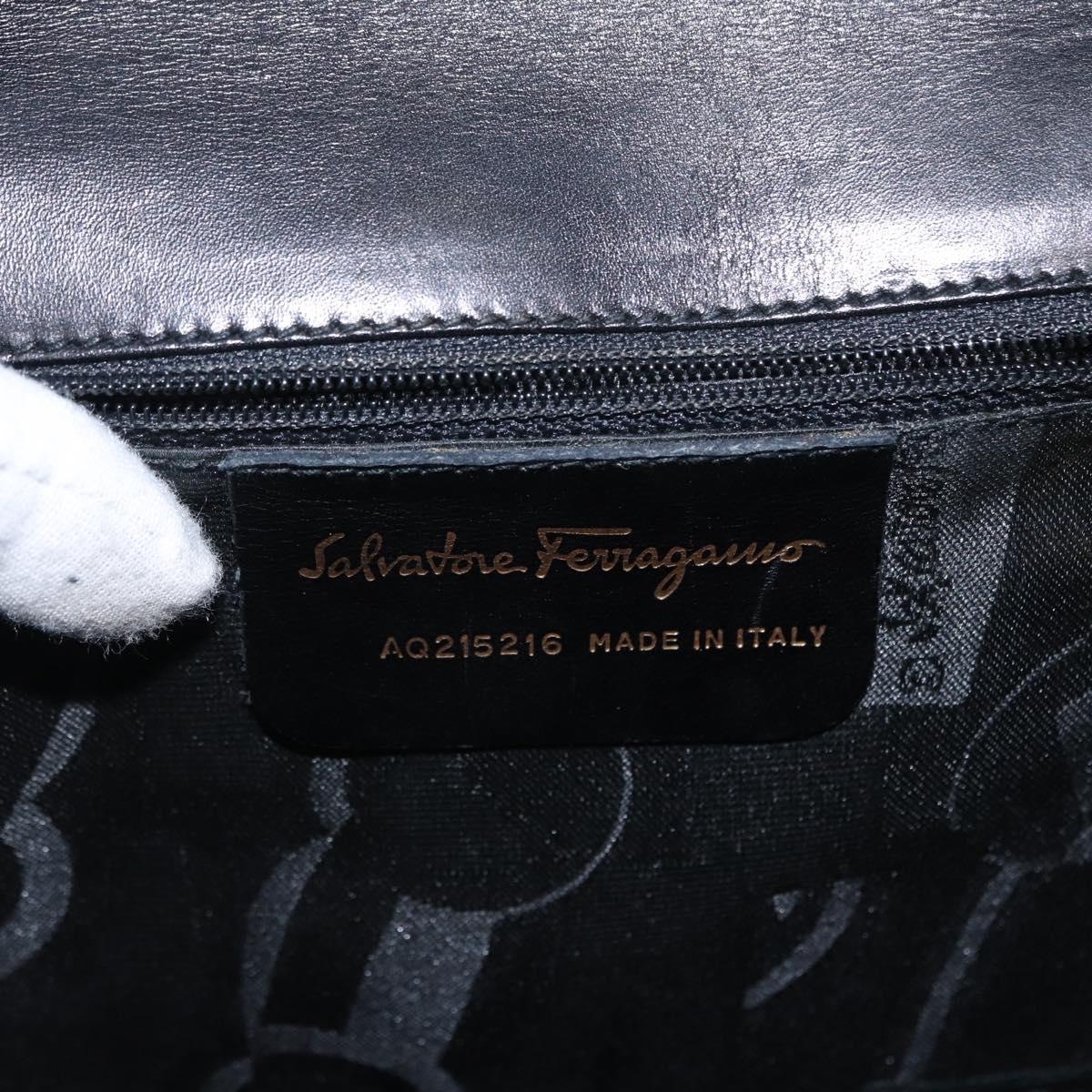 Salvatore Ferragamo Vala Hand Bag Leather 2way Black Gold Auth BA7663
