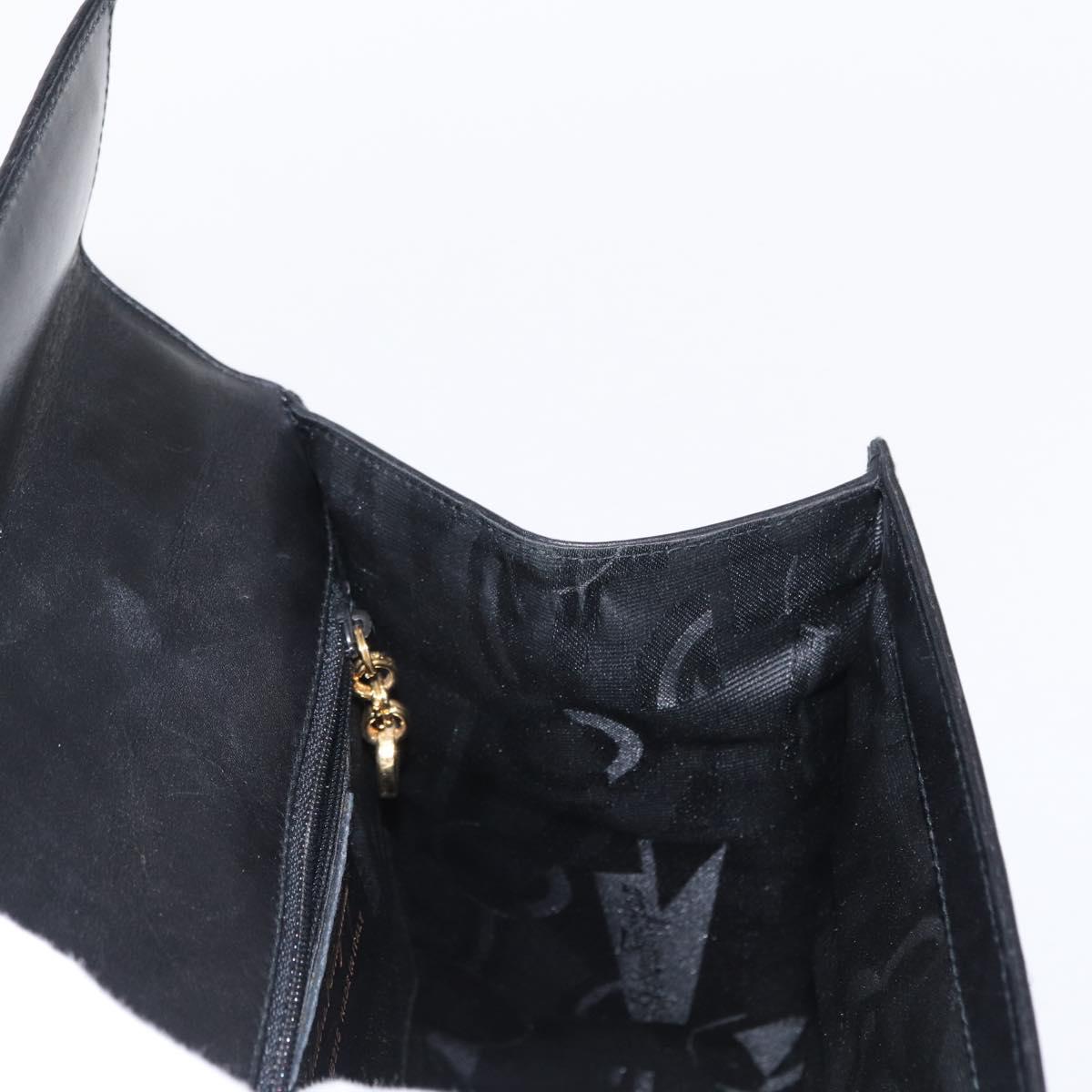 Salvatore Ferragamo Vala Hand Bag Leather 2way Black Gold Auth BA7663