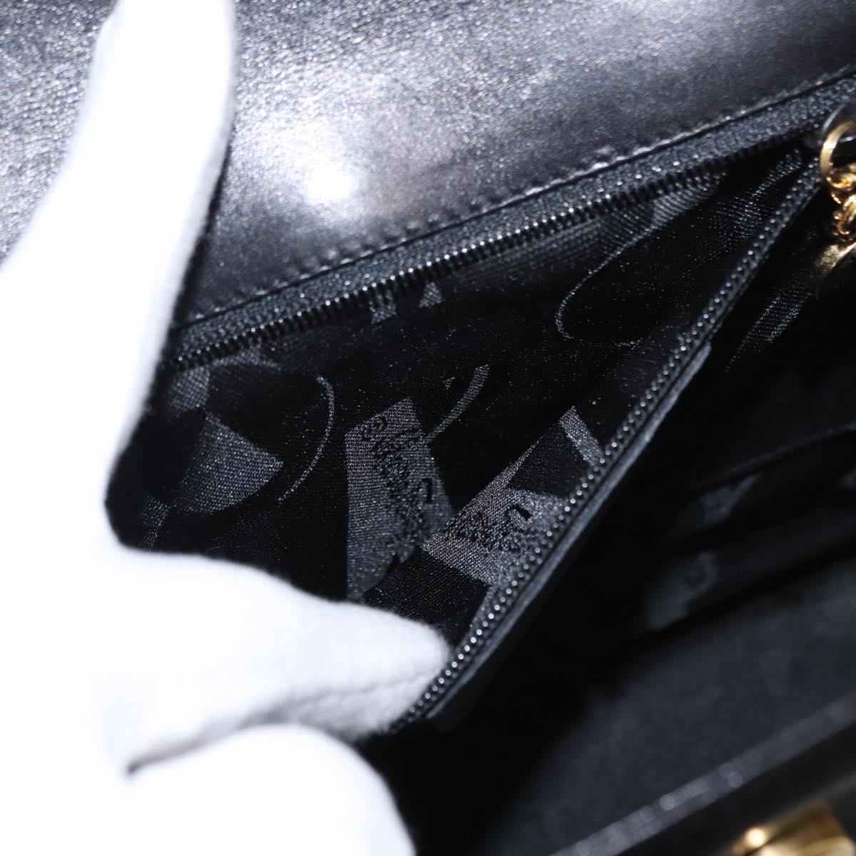 Salvatore Ferragamo Vala Hand Bag Leather 2way Black Gold Auth BA7663