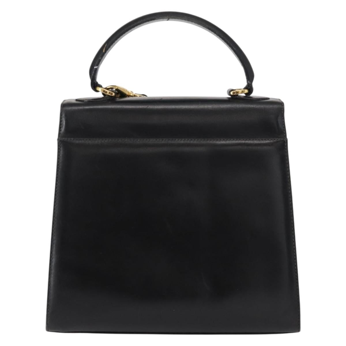 Salvatore Ferragamo Vala Hand Bag Leather 2way Black Gold Auth BA7663