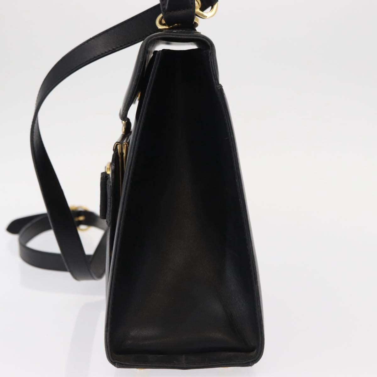 Salvatore Ferragamo Vala Hand Bag Leather 2way Black Gold Auth BA7663