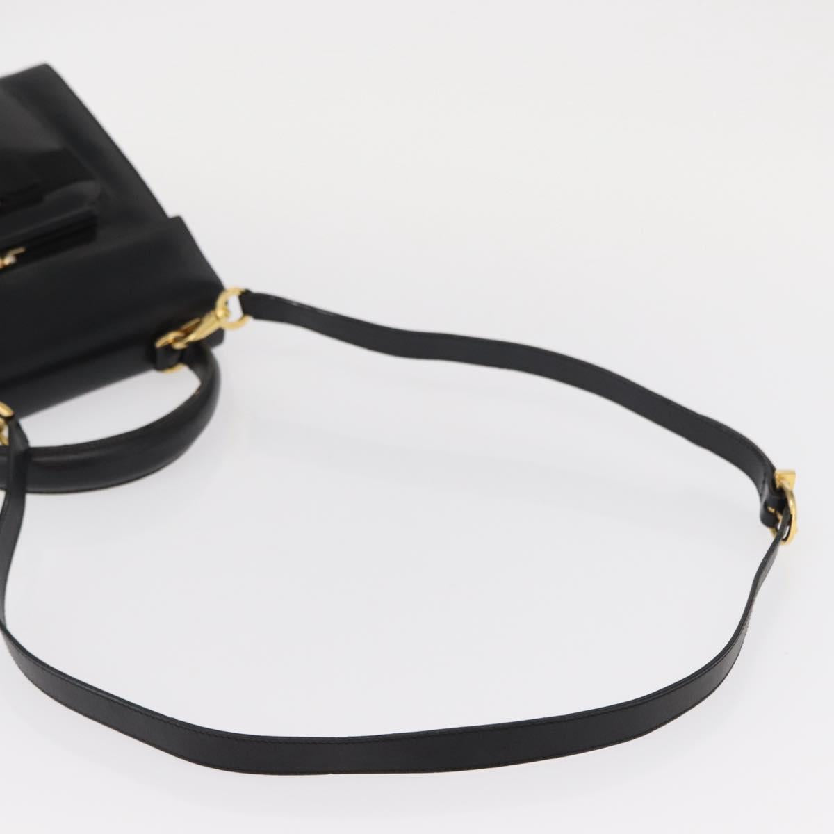 Salvatore Ferragamo Vala Hand Bag Leather 2way Black Gold Auth BA7663